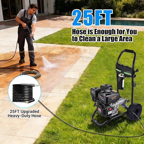 4200PSI Gas Pressure Washer 4.0GPM Gas Power Washer 212CC Gas Powered Washing Machine Commercial High Pressure Washer with 25ft Hose&5 Nozzles for Patio Garden Yard Vehicle,EPA/CARB/ETL