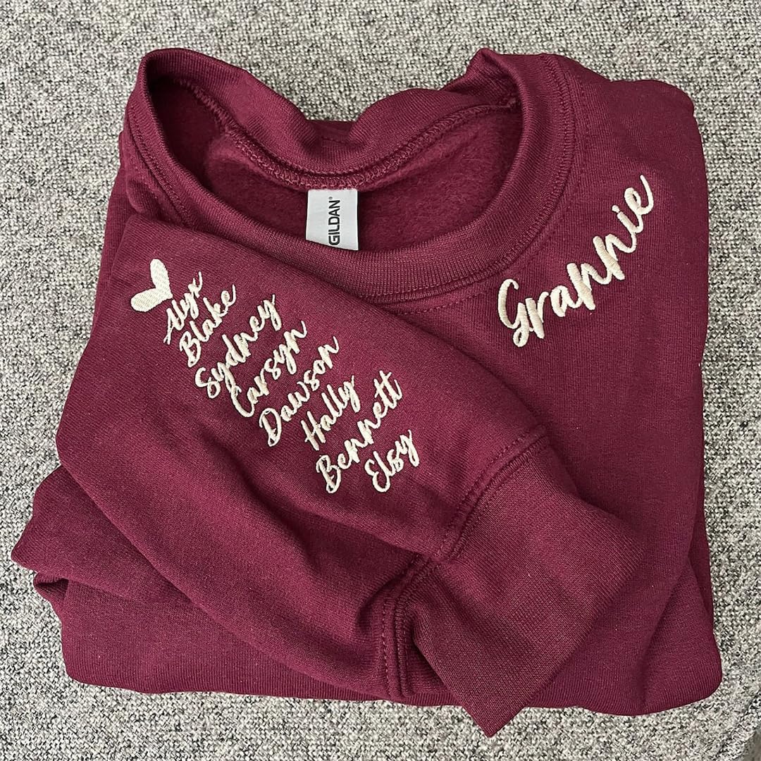 Embroidered Custom Sweatshirt Mama Shirt, PersonalizedMama Crewneck Sweatshirt With Kid Names On Sleeve Gift for Mom - Image 3