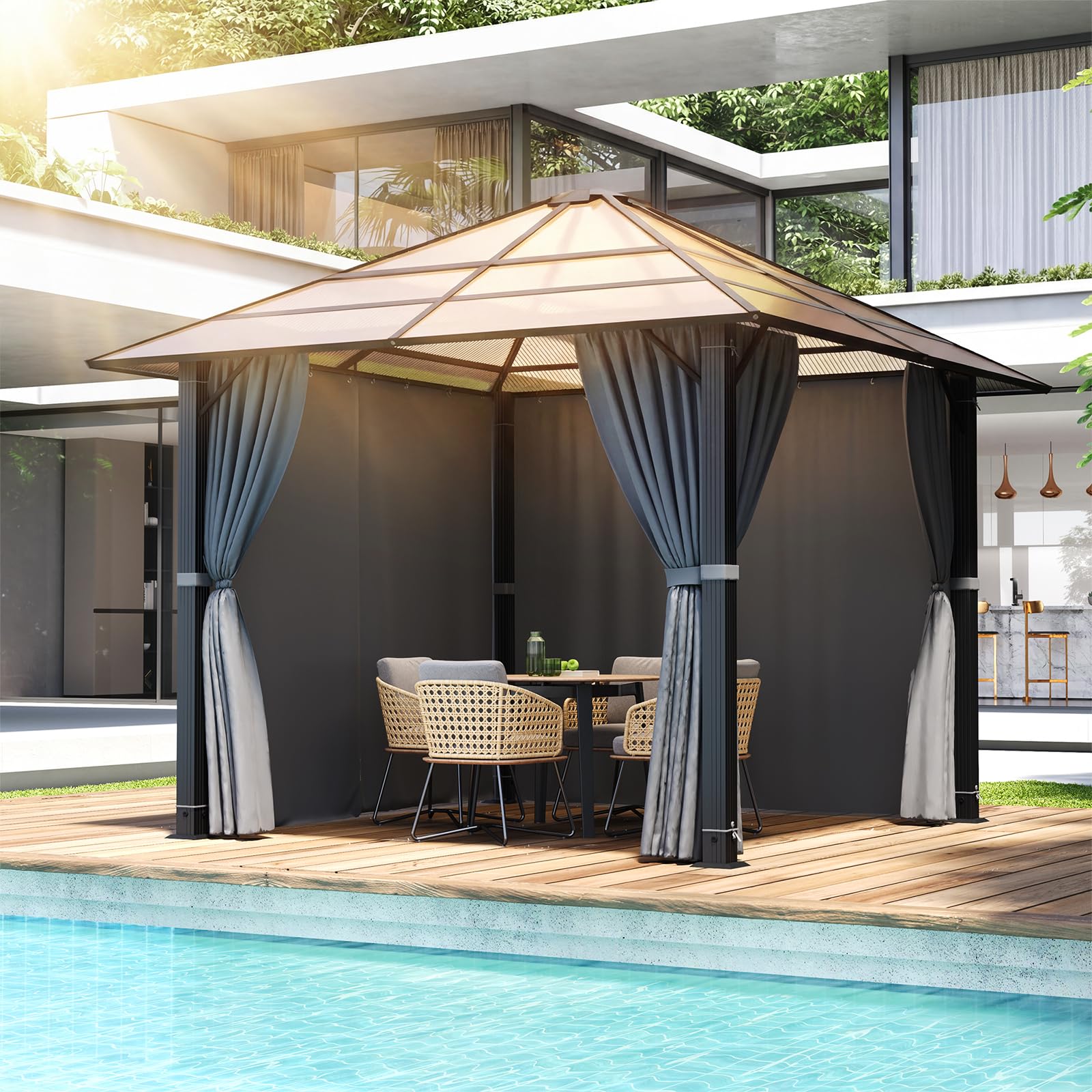 Devoko Gazebo 3 x 3 impermeabile, stabile, in alluminio, gazebo da giardino, con tetto fisso, protezione UV, adatto per scene esterne, grigio
