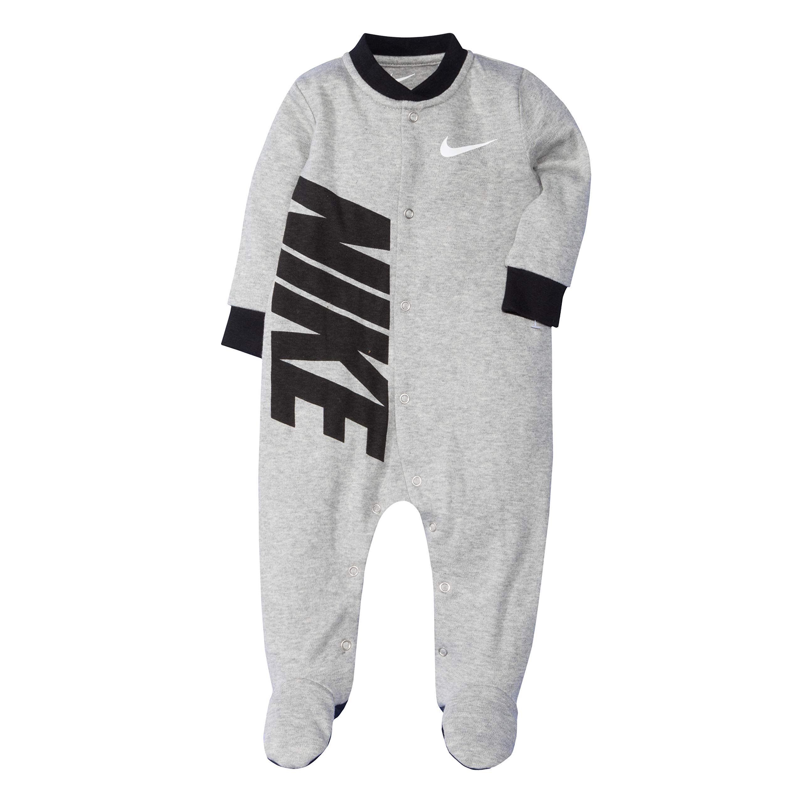 NIKE Children's Apparel Baby Graphic Logo Footed Coverall, Dark Grey Heather/Black, 6M