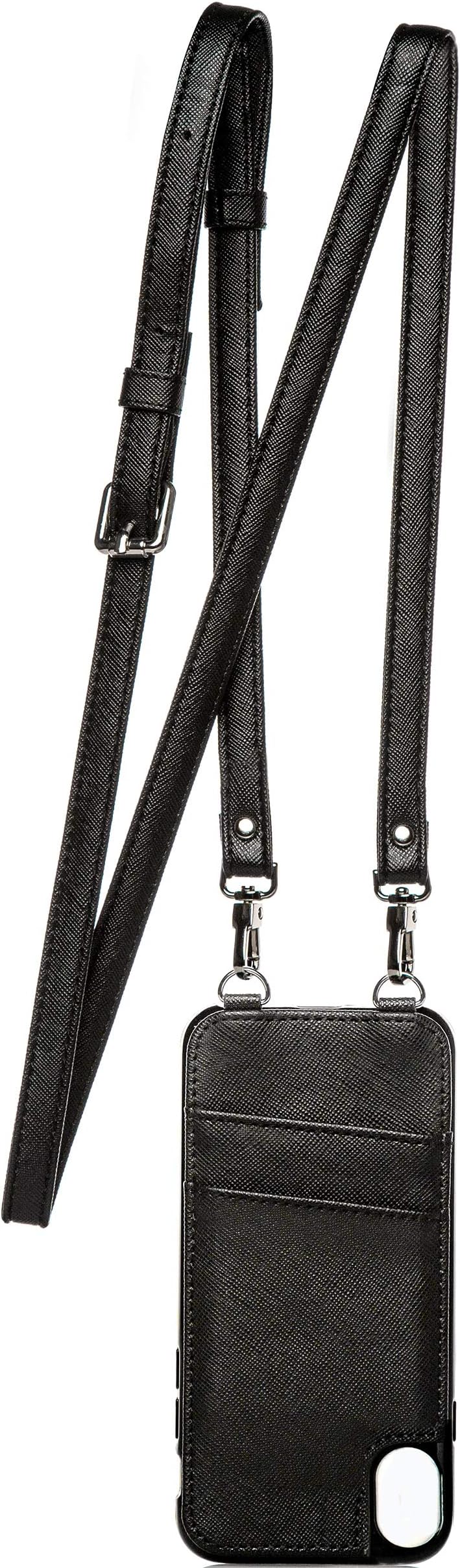 Caseahead Black iPhone X10 Cell Phone Wallet Case w Crossbody Strap and Chain Wristlet - RFID Wallet Case for Money, ID & Credit Cards | Purse Phone Case for Women -Black