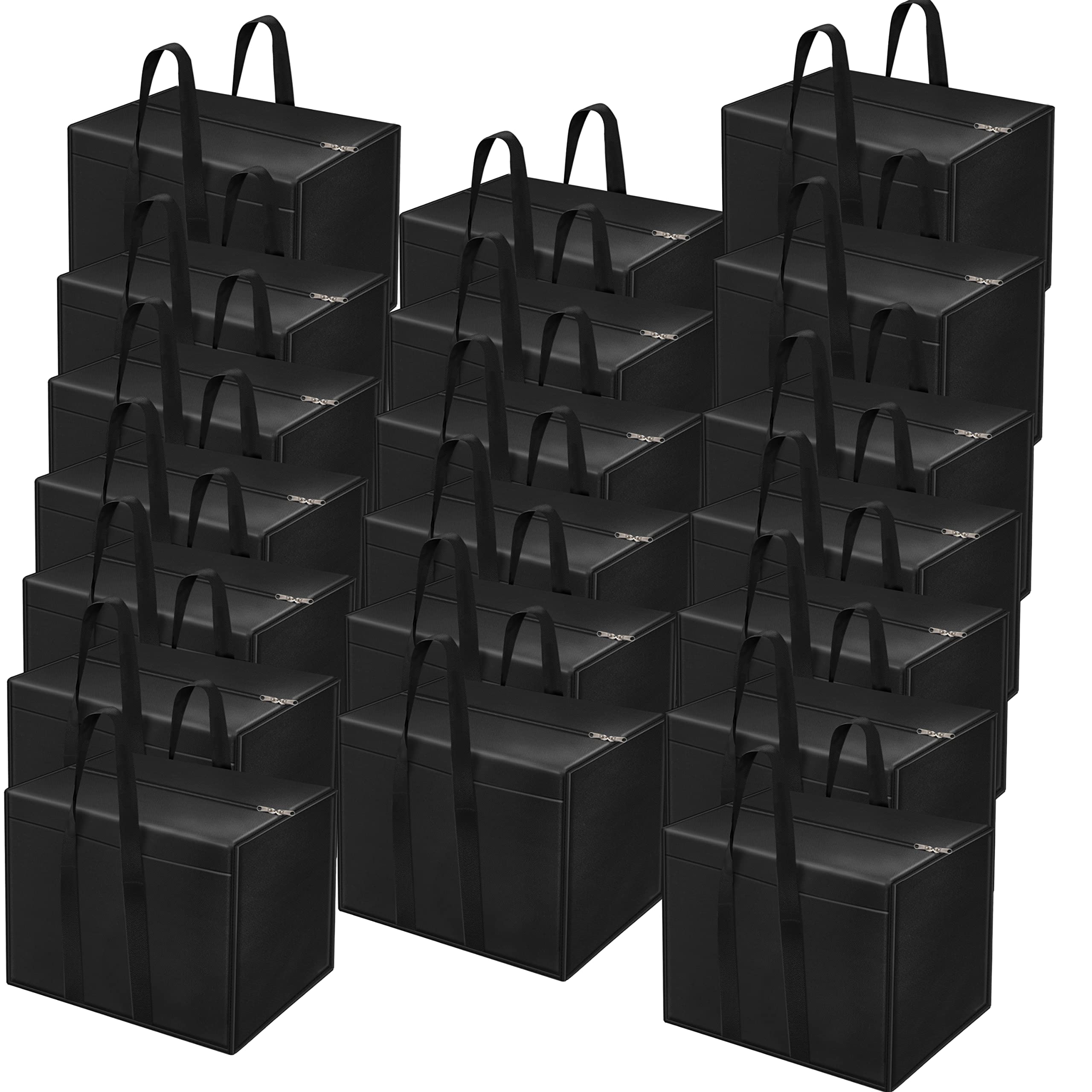 Storite20 Pack 85L Moisture-Proof Nylon Storage Bags – Large Foldable Multi-Purpose Organizers with Zipper Closure for Clothes, Toys, Stationery & Documents – Black (57x36.5x40.5 cm)