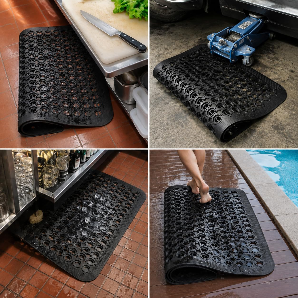 Gummibodenmatte, rutschfest, Drainage, 90x90cm verzahnt (5kg Gummi)