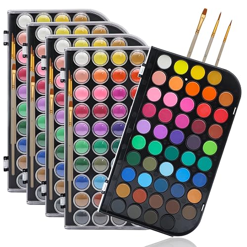 Artecho 48 Colors Watercolor Paint Set, 3 Brushes, 5 Packs