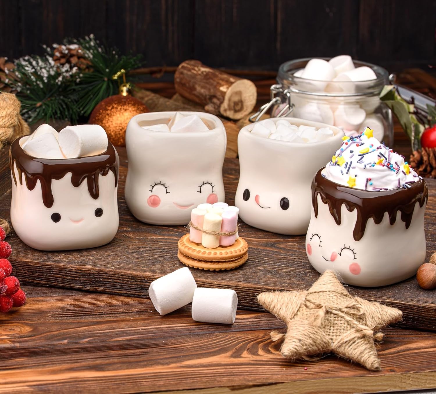 Cute Marshmallow Shaped Mugs Ceramic Hot Chocolate Cup Hot Chocolate Mugs Milk Cocoa Christmas Funny Coffee Mug Mothers Day Gift 6oz - Image 2