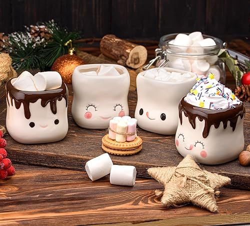 Miniatura 2 de Lindas tazas con forma de malvavisco de cerámica, tazas de chocolate caliente, tazas de chocolate caliente, leche y cacao, taza de café divertida de