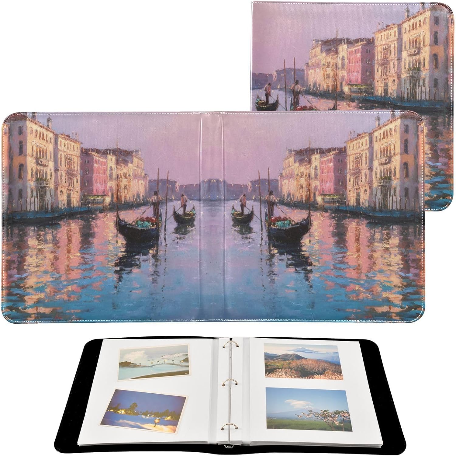JIPONI Romantic Italy Venice Large Photo Album, DIY Leather Cover Scrapbook Albums for 4x6 5x7 6x8 Pictures, Self Adhesive Memory Book for Wedding, Baby, Family