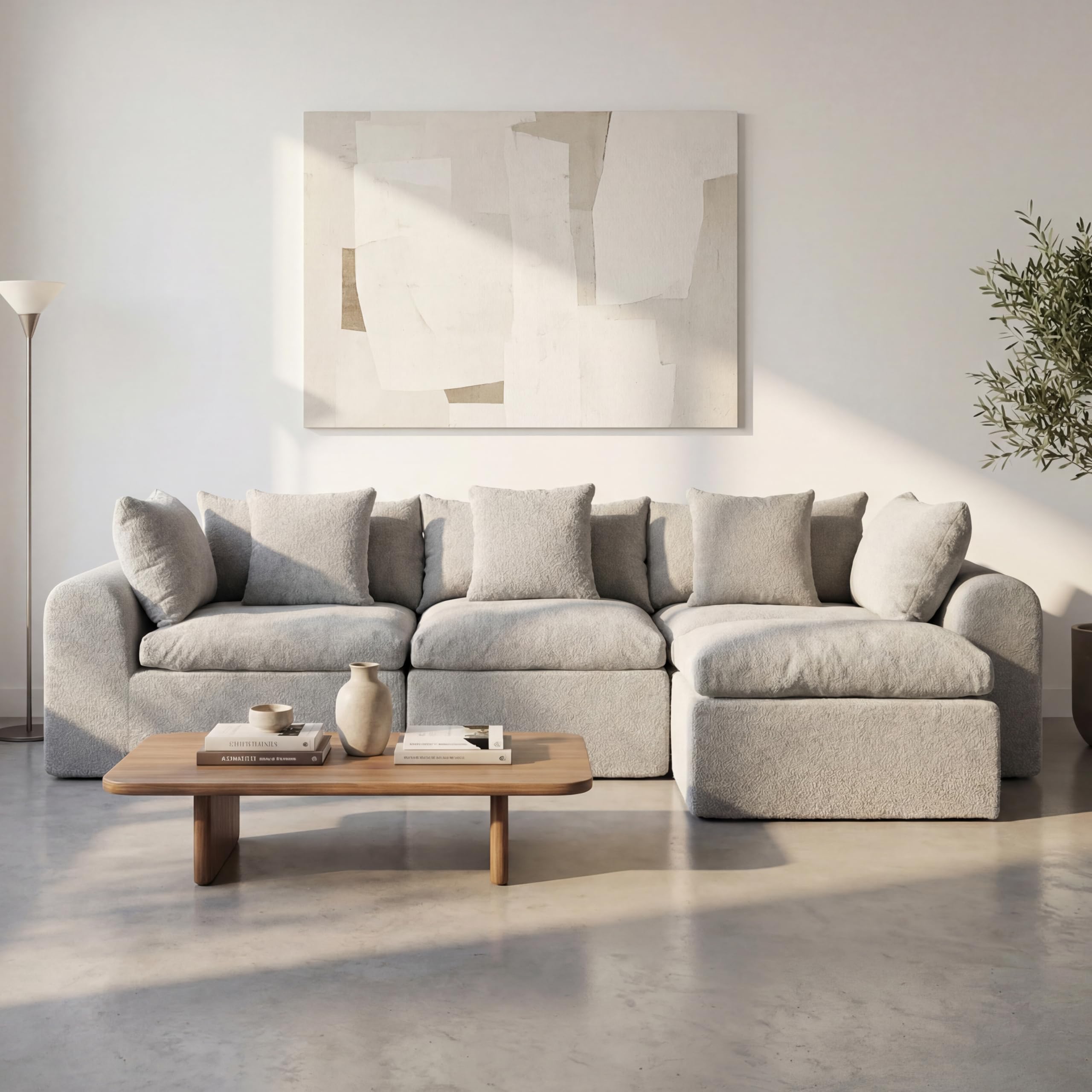 Modulares Ecksofa mit Ottomane 275 x 140 x 56 cm Hellgrau