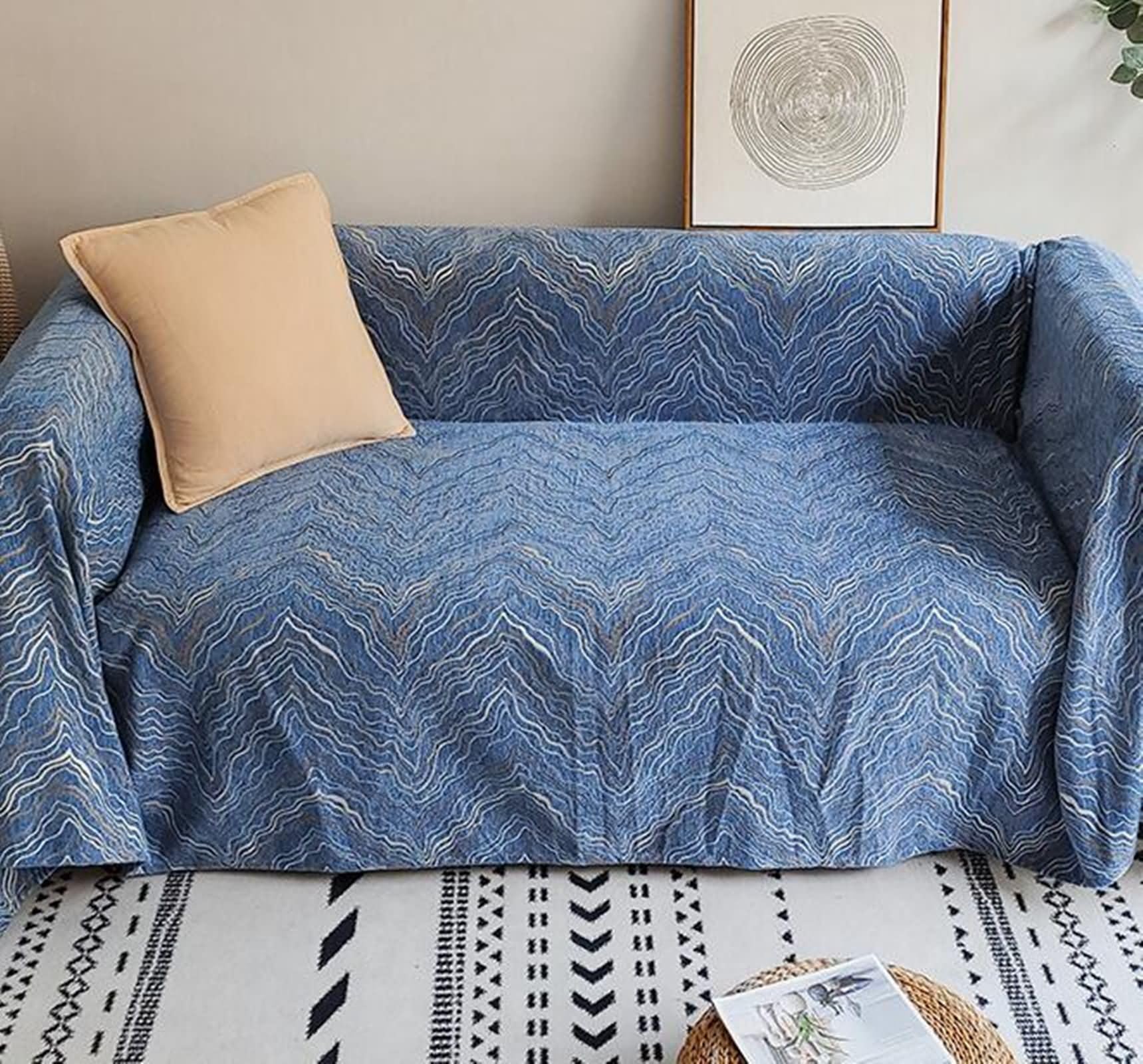 Copripoltrona 1 Posto,Coperta Divano Letto Blu Copridivano Divano Angolare 180x180CM Copripoltrona Ciniglia Marmorizzato Strutturato