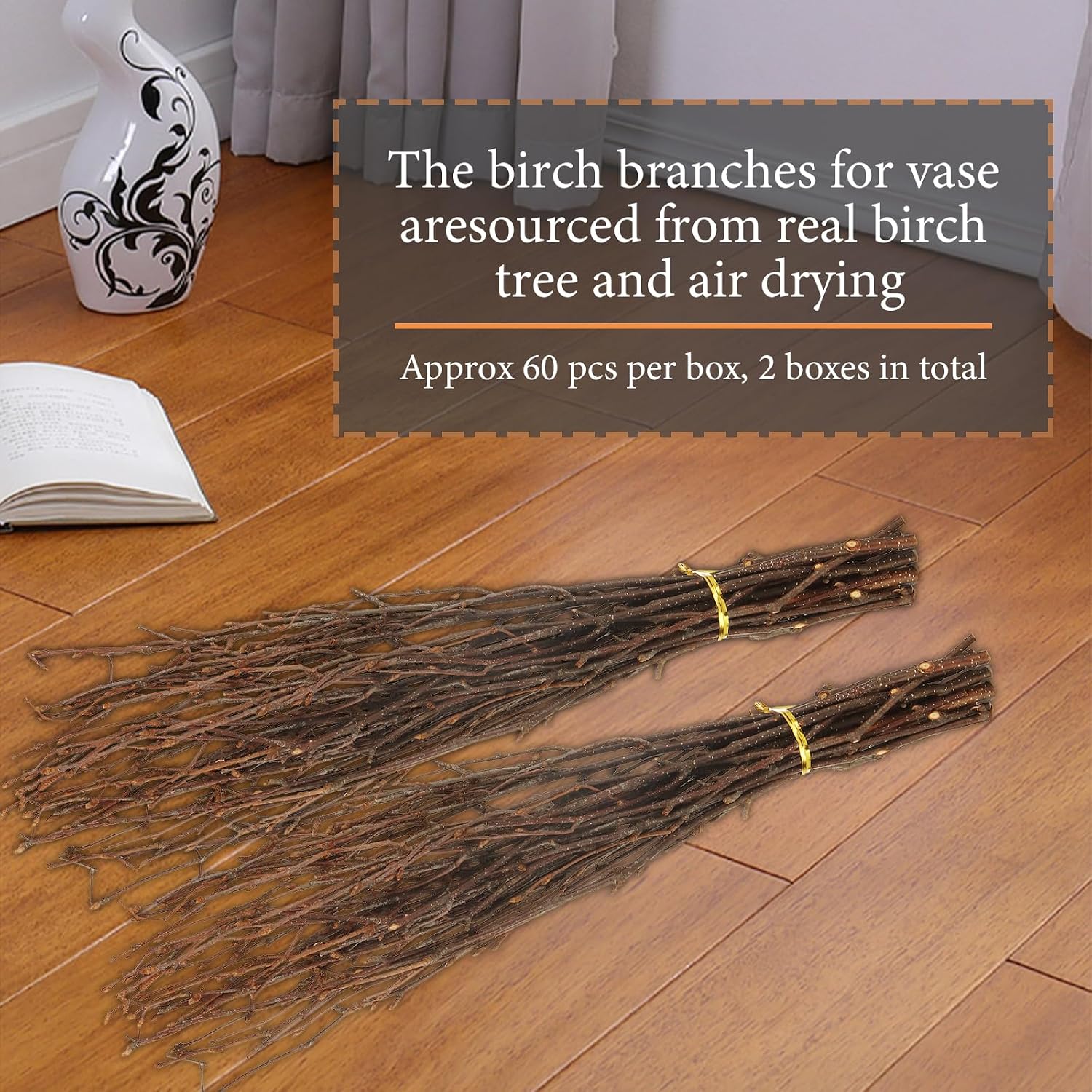 YAYODS 120 PCS Birch Twigs 17 Inch Natural Dried Birch Branches for Vase Decoration, DIY Crafts, Wedding Arrangements, Home Wreath Decor, Centerpieces