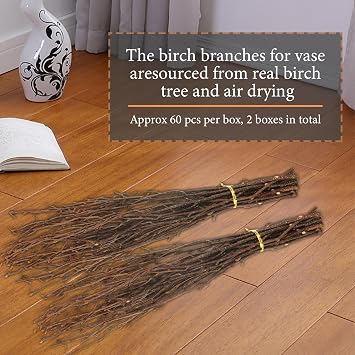 120 PCS Birch Twigs 17 Inch Natural Dried Birch Branches for Vase Decoration, DIY Crafts, Wedding Arrangements, Home Wreath Decor, Centerpieces