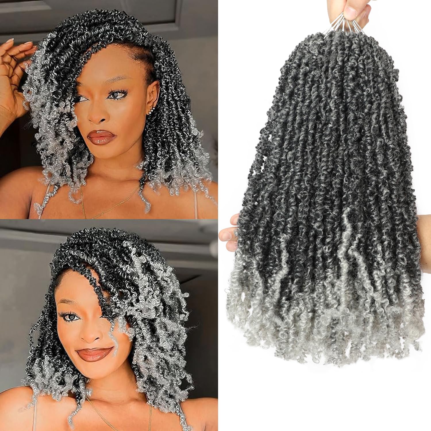 10 Packs Yanky Twist Crochet Hair 16 Inch Pre-twisted Natural Black Kinky Mini Spring Small Curly Senegalese Twist Braids Yankee (TGray((Ombre Gray)