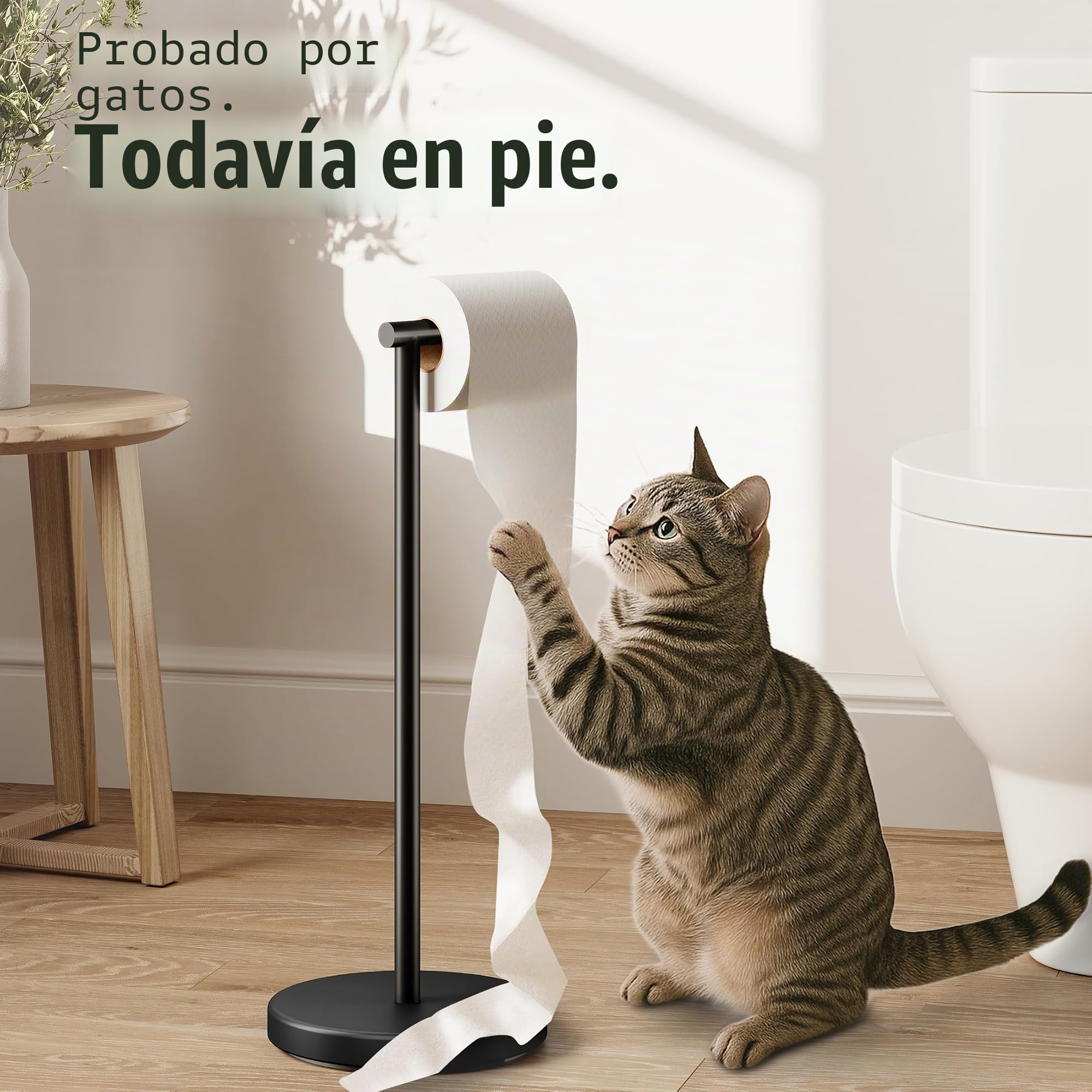 KES Portarollos Papel Higienico de Pie Negro Porta Rollos de Papel Higienico Portarollos Papel Higienico de Pie, Portarrollos Baño Acero Inoxidable, BPH283S1-BK
