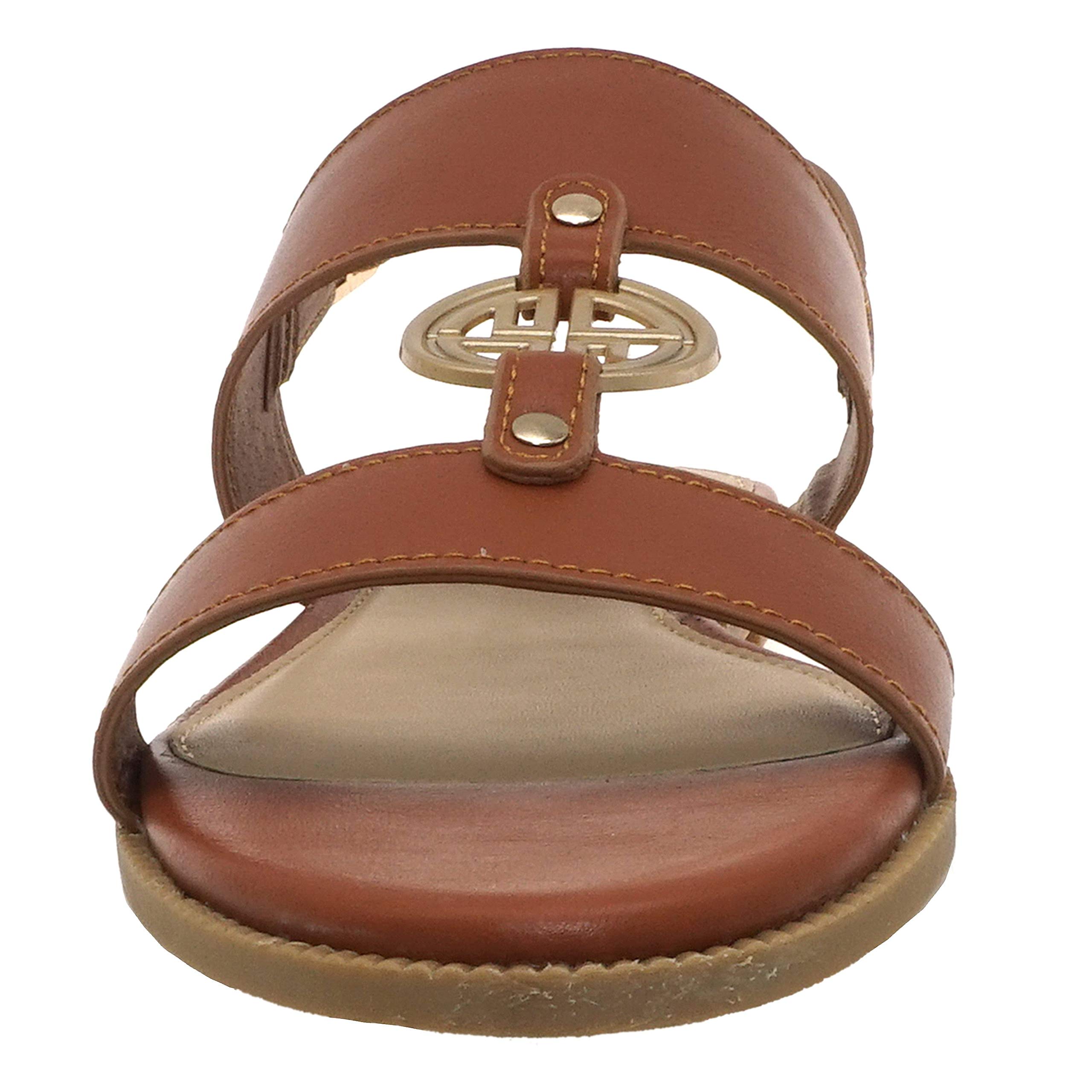 Pierre DumasWomen's Medallion Vegan Slide Thong Flip Flop Flat Sandal