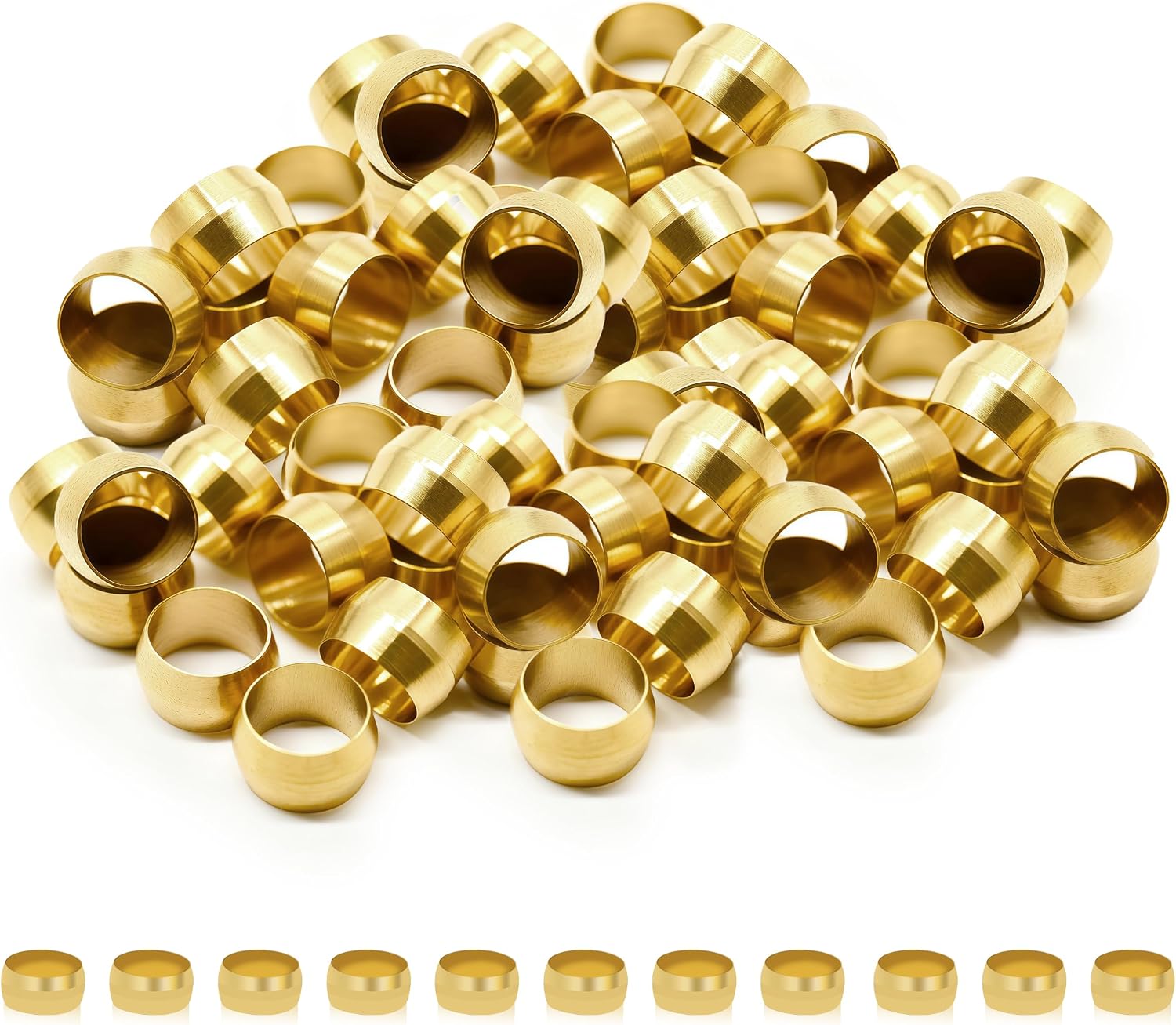 Siptenk 25PCS Brass Compression Sleeves Ferrules for Tube OD 5/8", Hose Compression Fitting Brass Ferrule for DOT Air Brake Lines, Water, Fuel, Oil