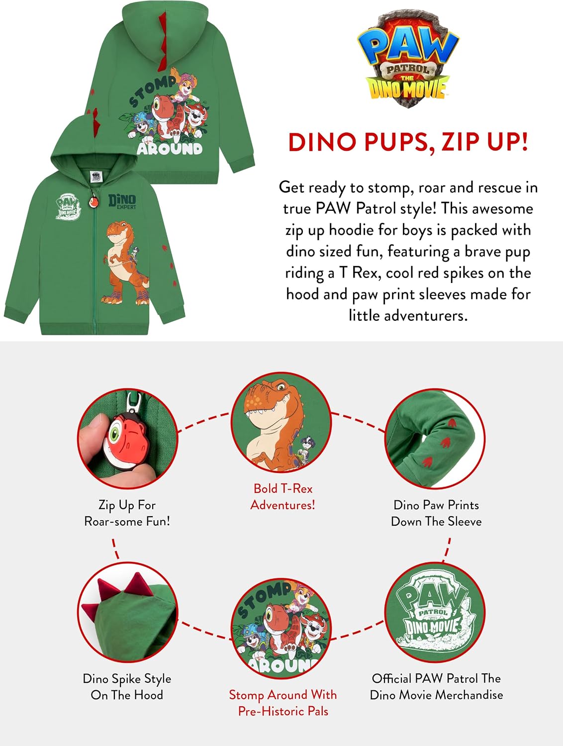 Paw Patrol Hoodie, Dinosaur Boys Hoodie With Zip, Marshall Boys Clothes