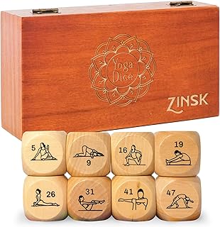 Zinsk 8-pc Wood Yoga Dice Set - Creative Yoga Accessories and Fun Yoga Gifts for Women - Wooden Workout Dice & Fitness Dice to Create Yoga Flows in Seconds - Yoga Stuff for Yogis and Yoga Instructors