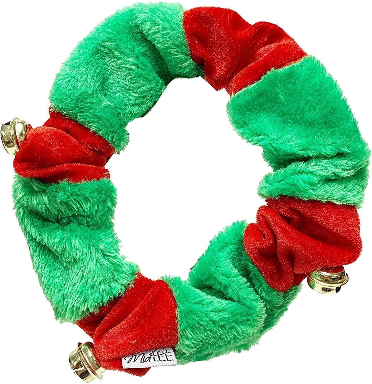 Midlee Red/Green Christmas Plush Bell Collar (Small)
