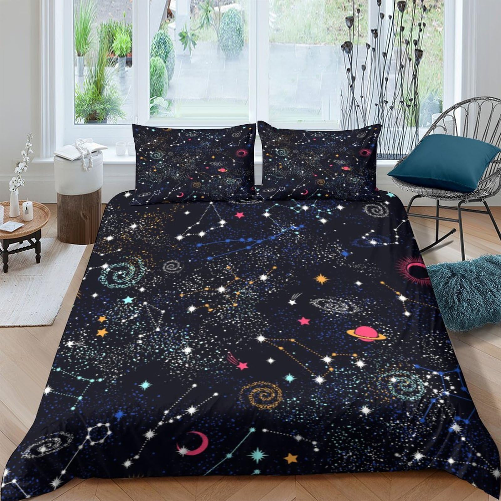 Ctjqhvkz Style-9 3D Printed Galaxy Starry Sky Fitted Sheet Microfiber Bedroom Decor Cosmic Nebula Mattress Cover Dustproof Washable Single（135X200cm）