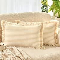 Vista 9 de ZWJD Juego de 2 fundas de almohada de 18 x 18 pulgadas, a rayas con flecos, de algodón, decorativas, cuadradas, para sofá, cama, sala de estar