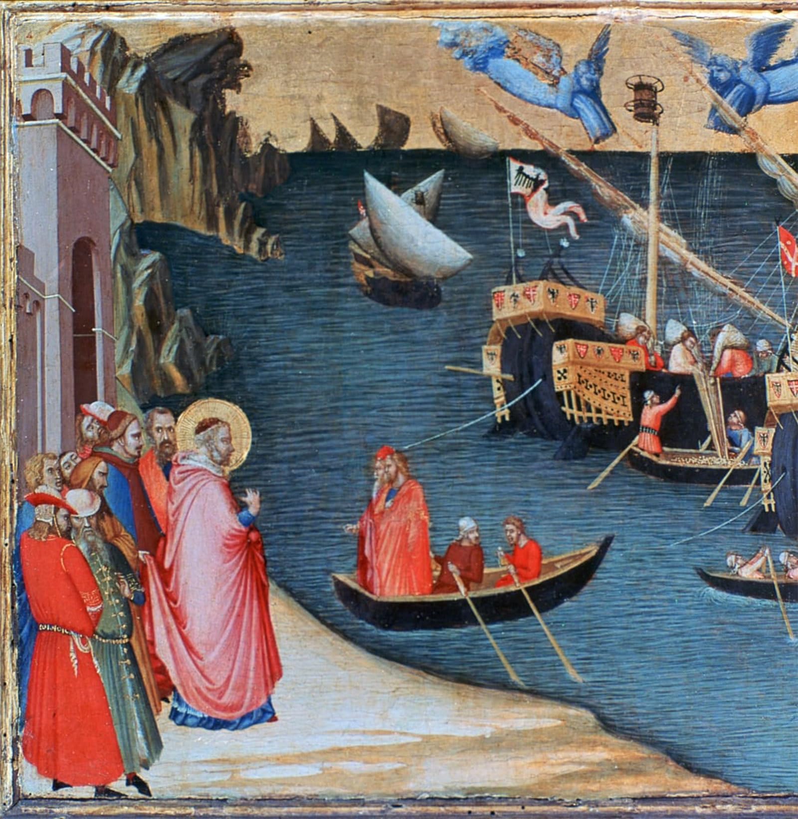 POSTERIIk Vintage Classic Picture Landscape Artwork St Nicholas Saves Mira From Famine by Ambrogio Lorenzetti Portrait Canvas Painting for Office Home Decor 60x90cm