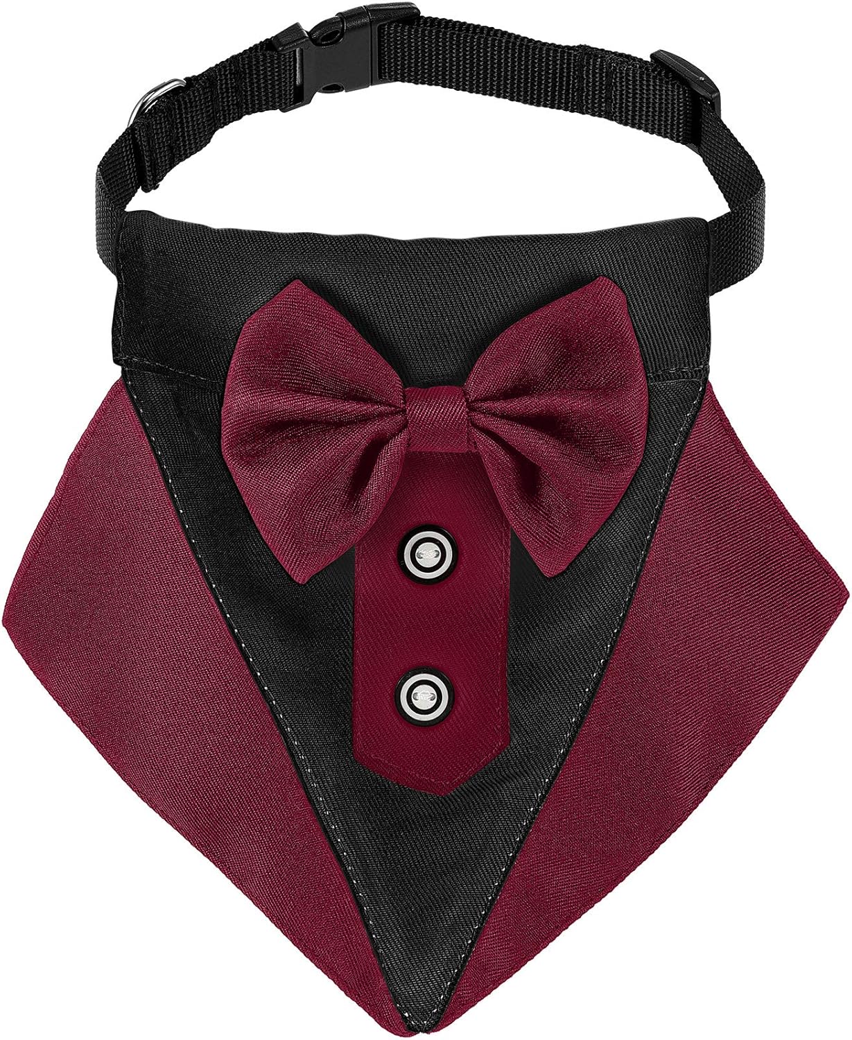 Formal Dog Tuxedo Bandana Dog Wedding Bandana Dog Collar with Bow Tie and Neck Tie Designs Adjustable Black Collar Formal Tux Dog Bowtie Adjustable Neckerchief (Wine Red,M) : Pet Supplies