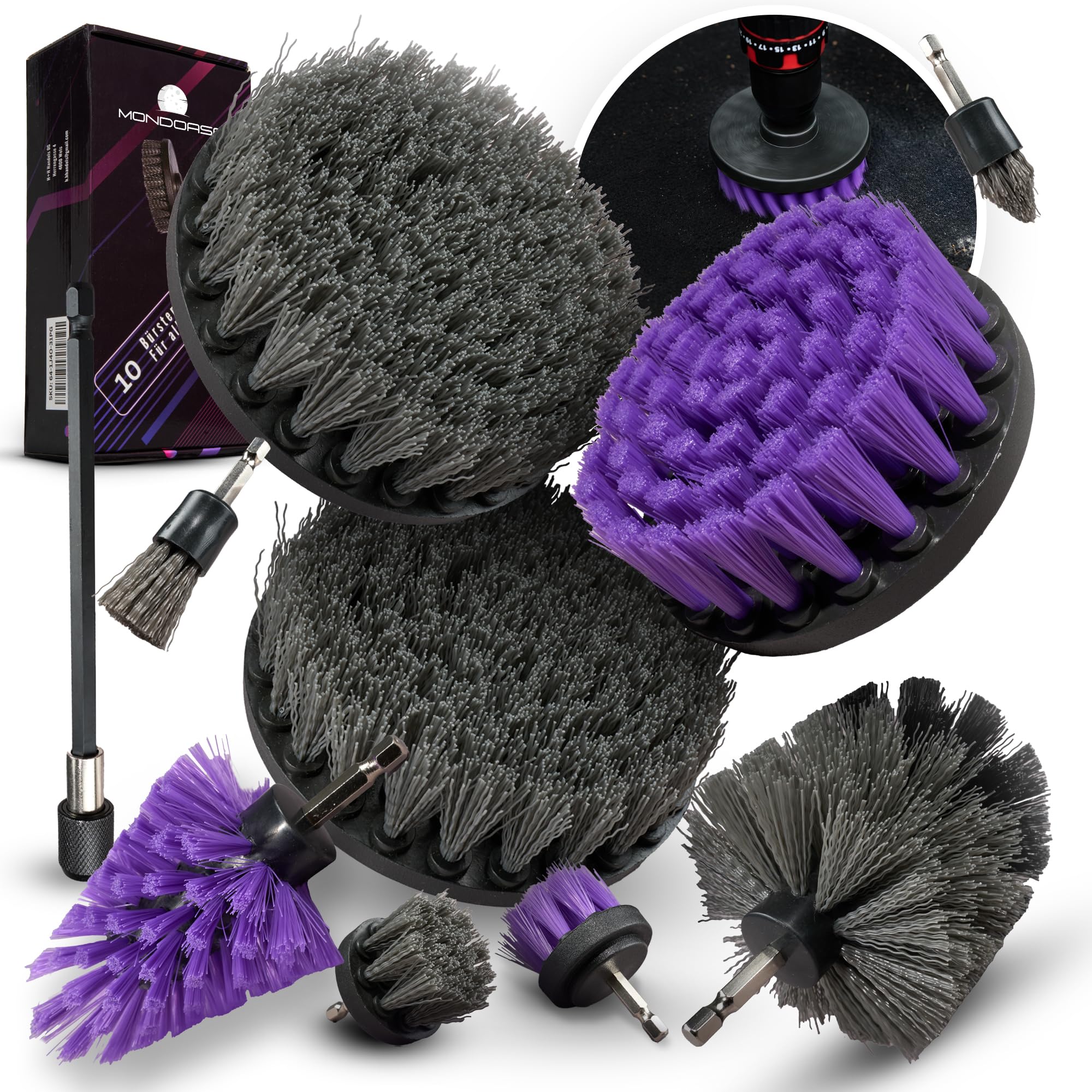 Brosse pour visseuse sans fil 10 pièces – Brosse de nettoyage Drill Brush – Salle de bain, cuisine, voiture, carrelage, etc. I Brosse de nettoyage pour visseuse sans fil I Embout brosse pour perceuse