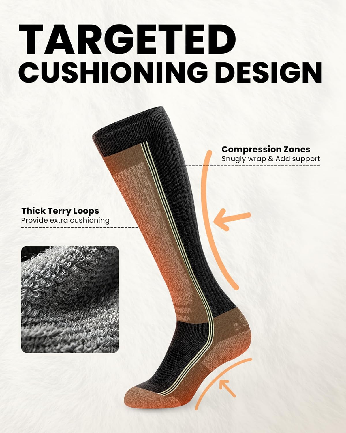 OutdoorMaster Thermolite Merino Wool Ski Socks, Compression Thermal Snowboarding Socks for Men & Women, Cold Weather - Image 5