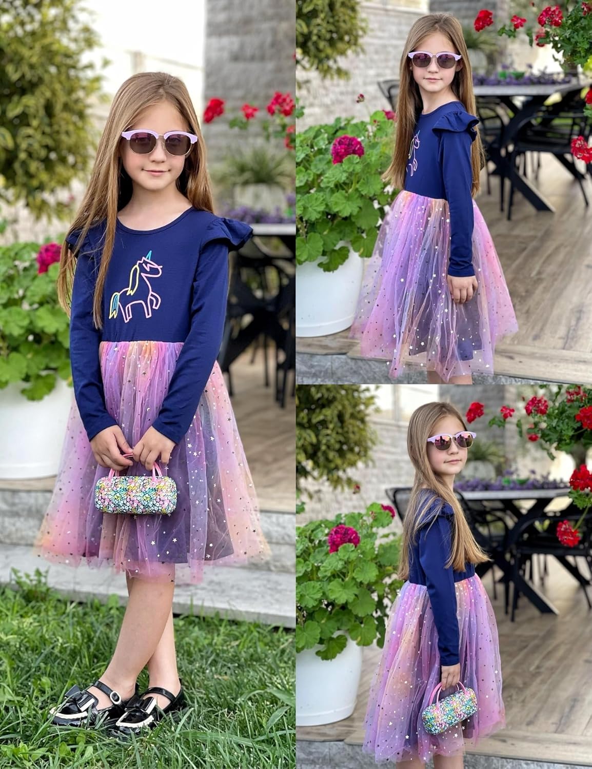 Arshiner Toddler Girls Tutu Dresses Long Sleeve Ruffle Fall Winter Holiday Star Sequin Tulle Dress 2-6Y - Image 6