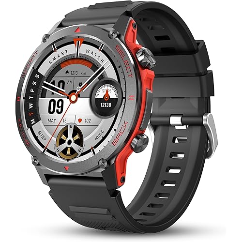 Popglory Smart Watch, 1.43''AMOLED 45mm Military Smartwatch Men Women Answer/Make Call, Digital Fitness Watch, 110+ Sports, Blood Pressure, Heart Rate, Stress Monitor Sports Watch for Android or iOS