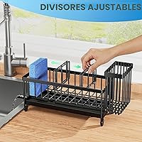 Vista 4 de Cisily Soporte de esponja negro para fregadero de cocina, organizador de caddy de fregadero con soporte alto para cepillo, organizadores de encimera