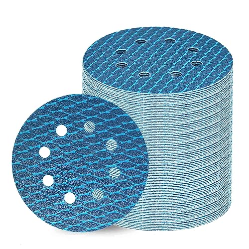 Miniatura 11 de Papel de lija de escamas de pescado de 5 pulgadas, 8 agujeros, disco de lijado de gancho y bucle, papel de arena 60/80/120/180/240/320/400, grano