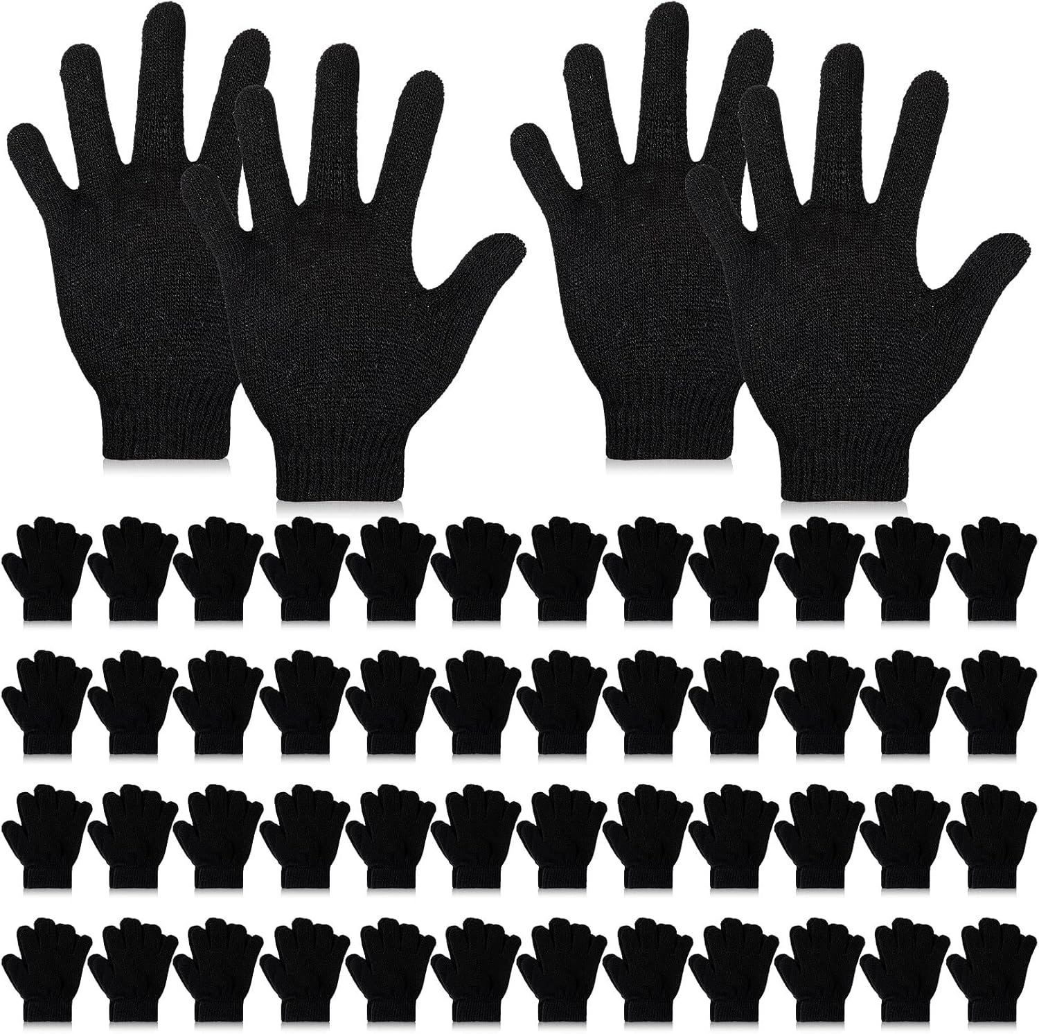 Handepo 50 Pairs Kids Winter Gloves Bulk Stretchy Full Finger Knitted Gloves Winter Warm for Boys Girls