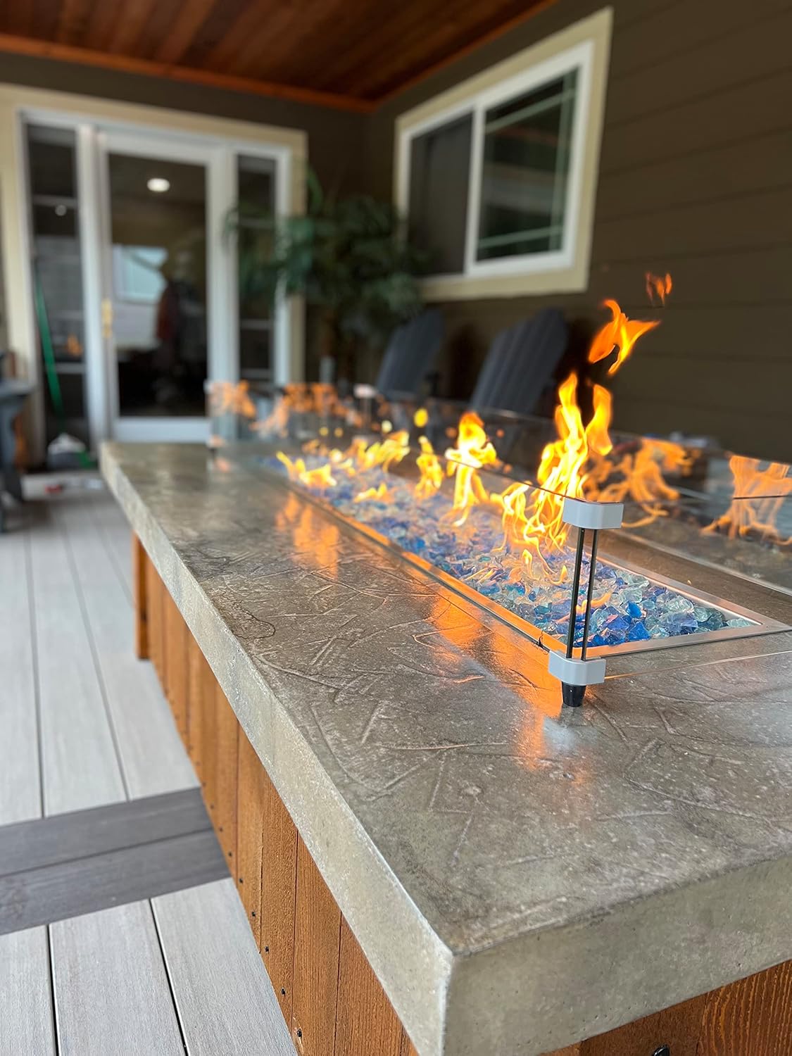 EasyFirePits DIY Pro Pre-Plumbed Gas Linear Fire Table Kit w/Glass Windscreen, Stainless Steel Pan, Burner, and Professional Gas Connection Kit (34.5X16.5)