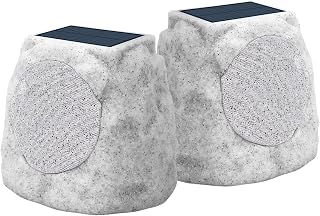 Outdoor Rock Speaker Solar-Powered Wireless Bluetooth 5.0 Speaker Waterproof with RGB Color Multi-Unit Connect Outdoor Speakers for Patio Pool Deck Yard Garden and Home - Pair