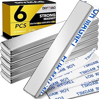 DIYMAG Neodymium Magnets, 6 Pack Strong Magnetic Bar with Double-Sided Adhensive Backing Heave Duty Rare Earth Magnet for Fridge, Classroom, Science and Craft - 2.36 x 0.39 x 0.12 in Silver