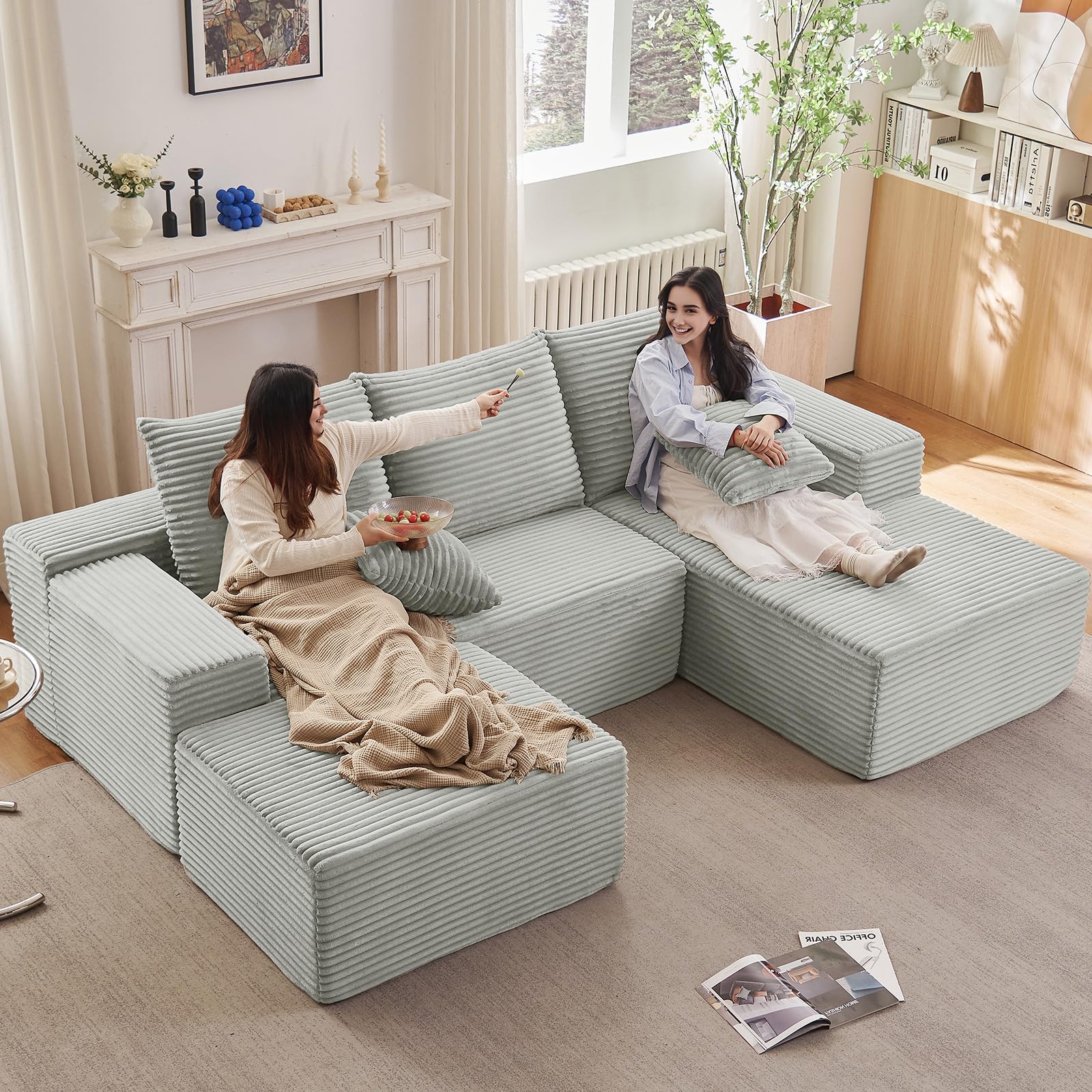 107" Modular Sectional Sofa with Ottoman, Convertible U Shaped Cloud Sectional Couch with Comfy Chaise, Cloud Couch with Deep Seat, Apartment, Office,