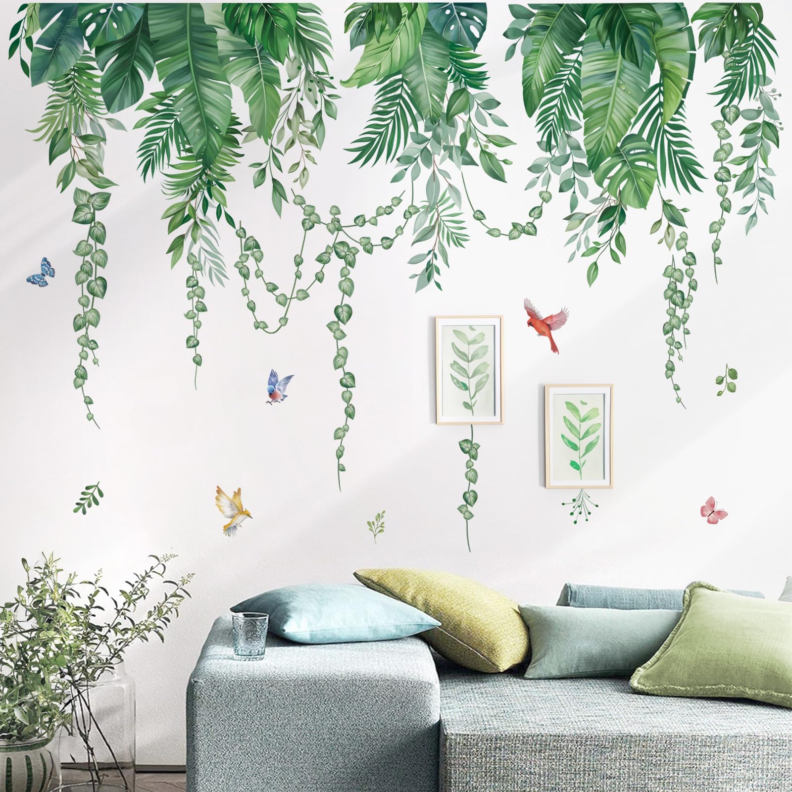 Wondever Wandtattoo Boho Blumen – Blau, Schmetterlinge, Selbstklebend, 30x90 Cm