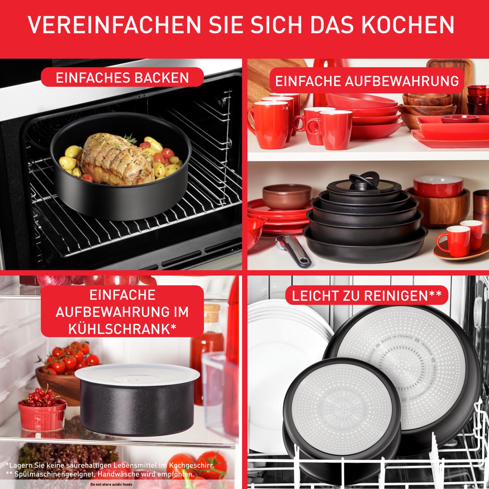 Tefal Ingenio XL Force 4-teiliges Kasserollenset, Topfset abnehmbarer Griff, 16/18/20 cm, platzsparend, Töpfe mit Titanium 2X Antihaftversiegelung, einfache Handhabung und Reinigung, L15890