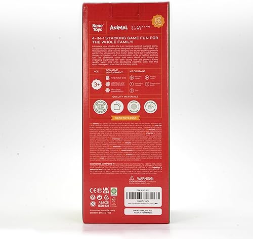 Miniatura 10 de Nene Toys Juego de torre de madera con animales y colores, juego de mesa educativo 4 en 1 para niños de 3 a 9 años, refuerzo de creatividad y