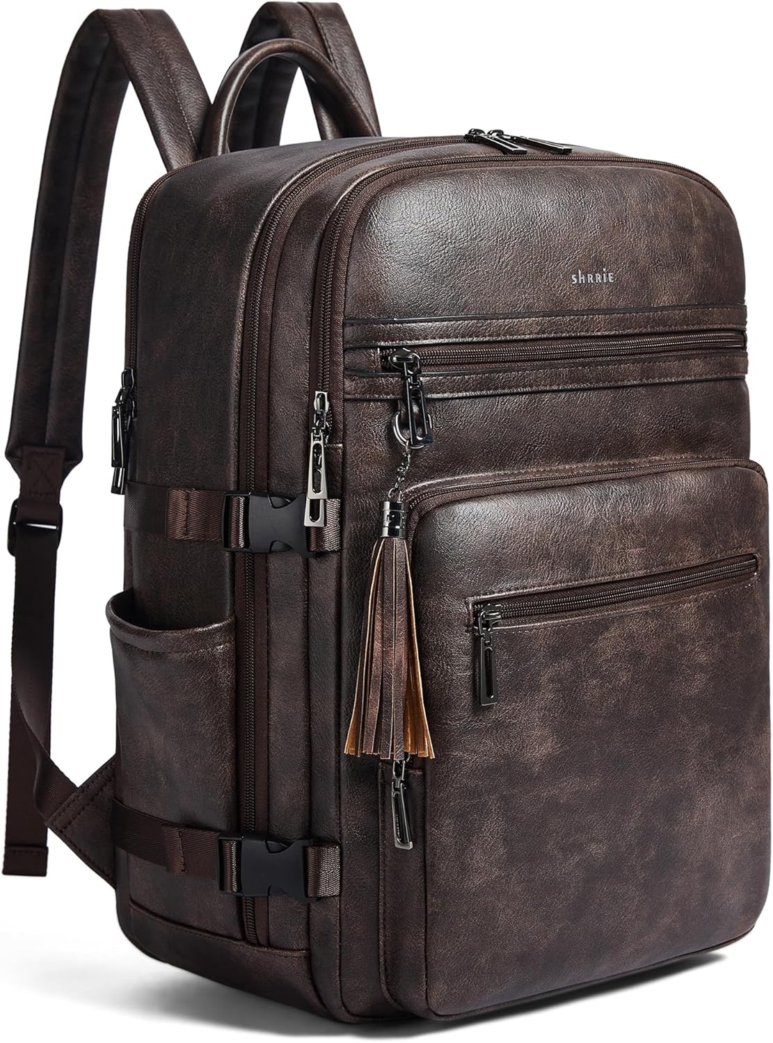 Shrrie Laptop Backpack for Women,Vegan Leather Backpack Work Computer Backpacks fits 16″ Laptop,Water Resistant Teacher Nurse Casual Daypack for Weekender Camping Travel,Two-toned Coffee