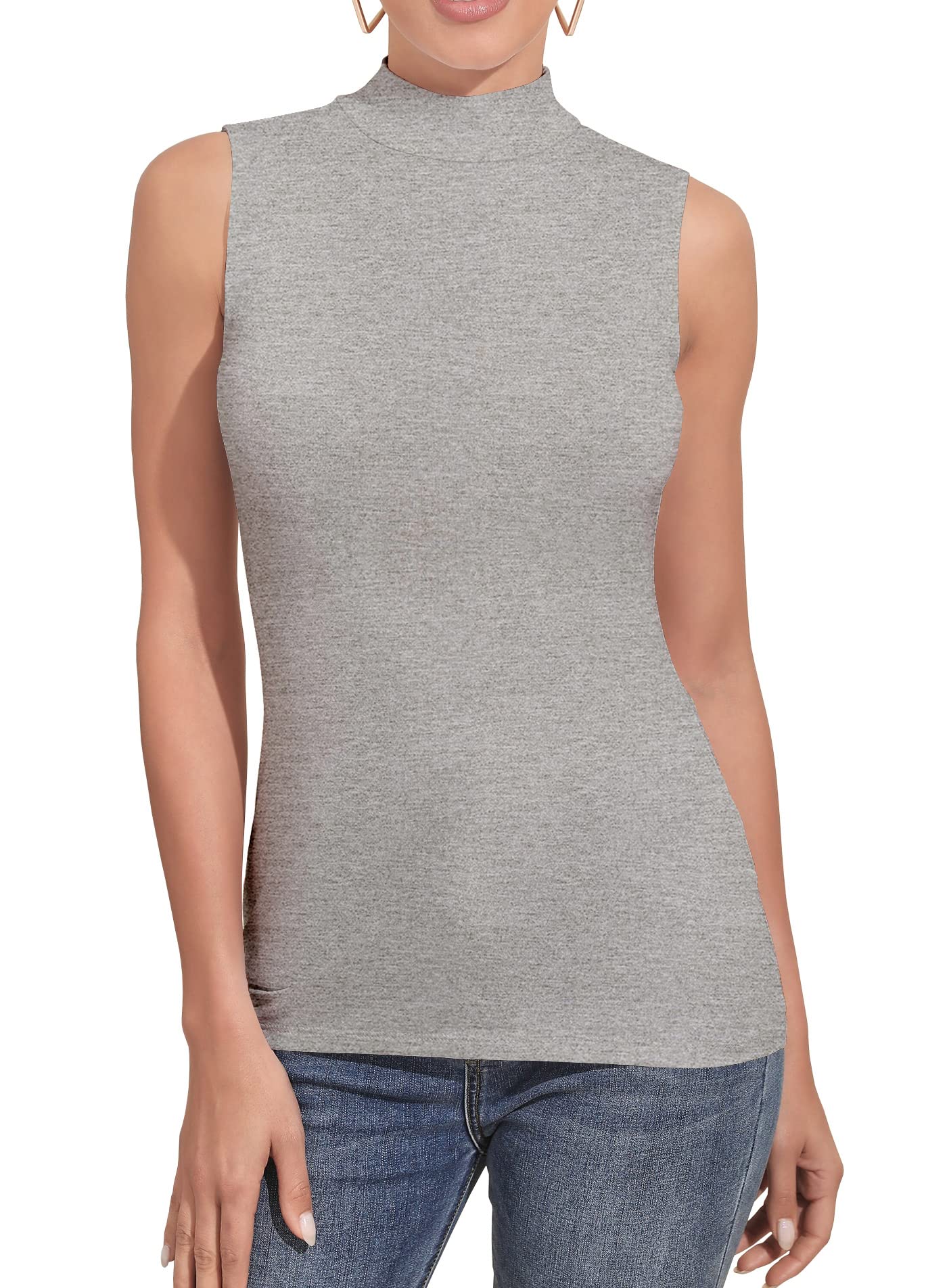 UNTYHOTS Women's Sleeveless Long Sleeves Mock Turtleneck Top Basic Stretch Fitting Pullover Lightweight Slim Shirt