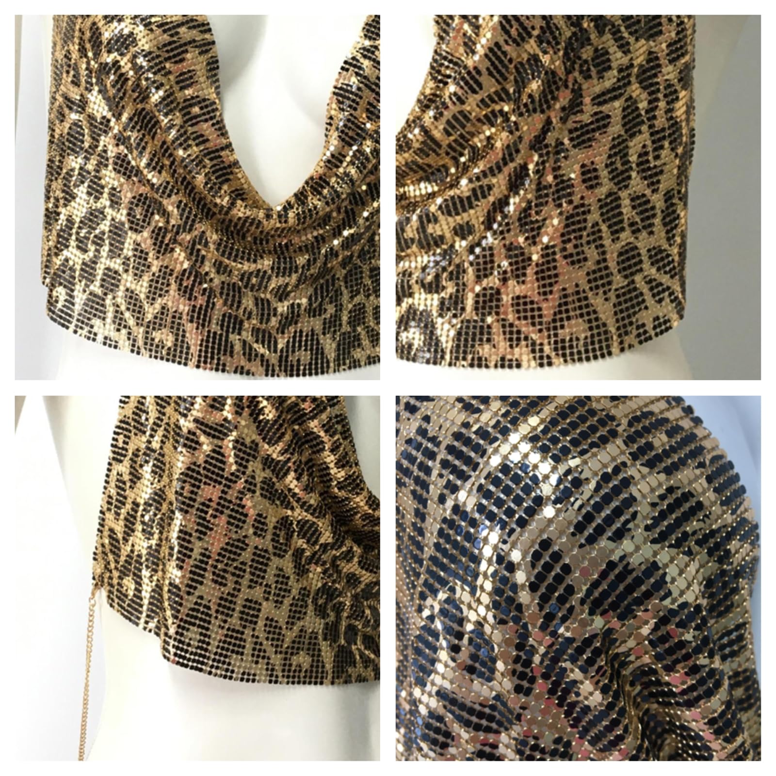 Donne Leopardo Stampa Metallizzato Paillettes Halter Gilet Sexy Off Spalla Partito Crop Tops