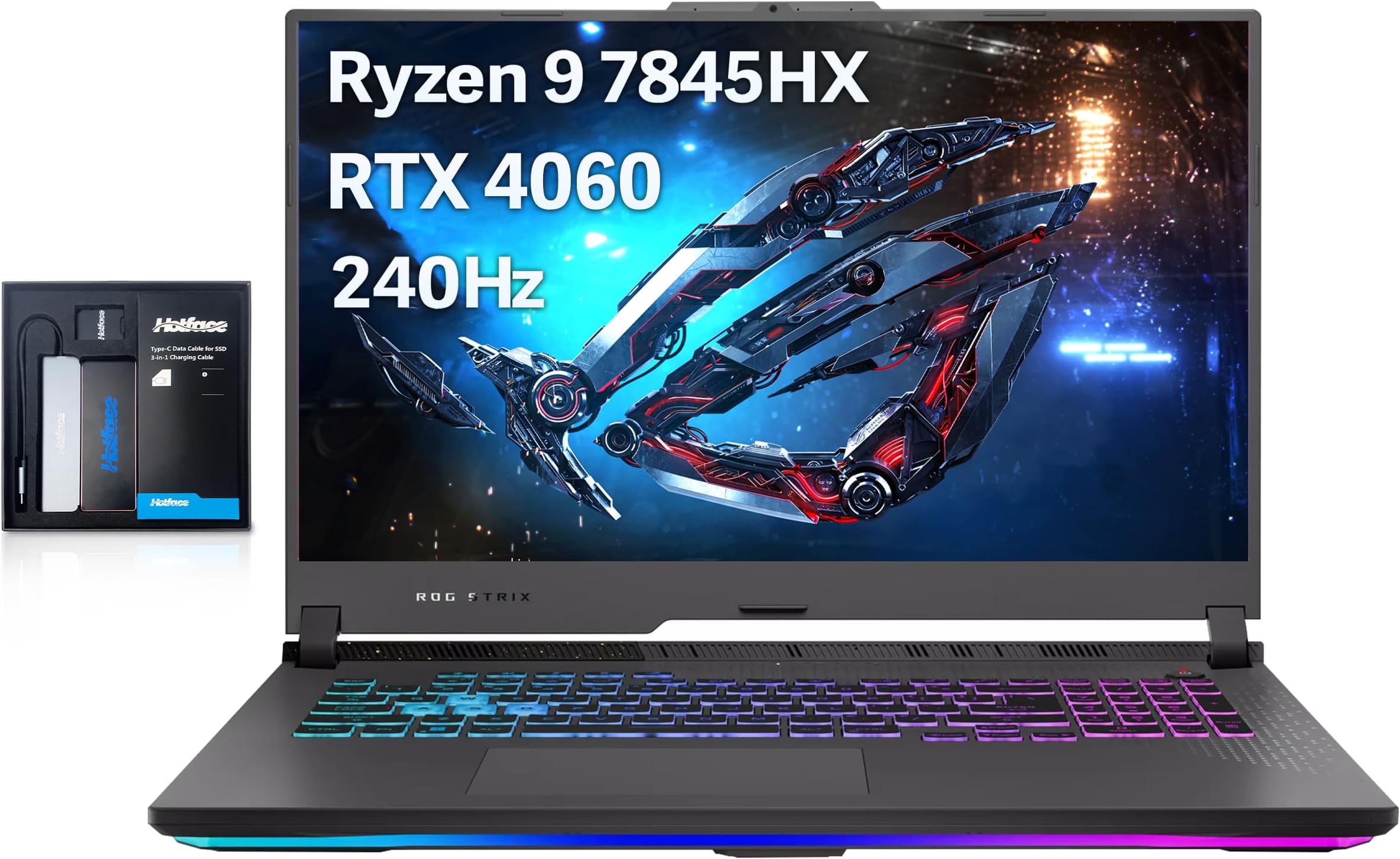 ASUS ROG Strix G17 17.3" QHD Gaming Laptop, AMD Ryzen 9-7845HX, GeForce RTX 4060 8GB GDDR6, 16GB DDR5, 1TB SSD, 4-Zone RGB Backlit Keyboard, Wi-Fi 6E, Windows 11 Pro, Gray, 128GB Hotface Extension Set
