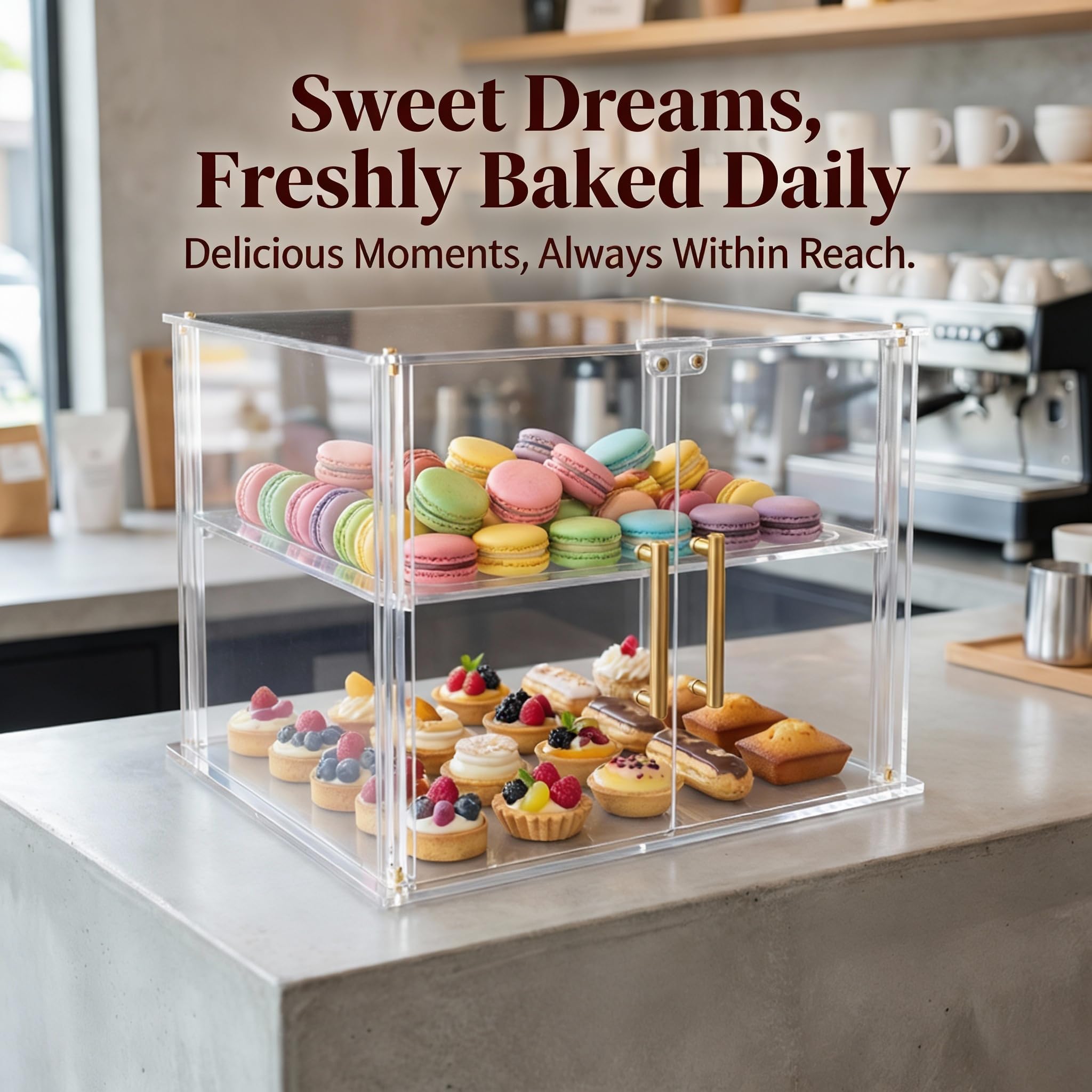 Vitrina de 2 niveles para panadería con puerta magnética, vitrina acrílica transparente para repostería de cocina, vitrina de alimentos, mantiene fresco para rosquillas, bagels, pasteles y