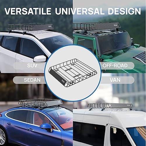 Miniatura 6 de TUFFIOM - Portaequipajes para techo de SUV, camioneta y auto, extensión 3 tamaños, 2 redes, capacidad 250 lb, estructura acero, para viajes,