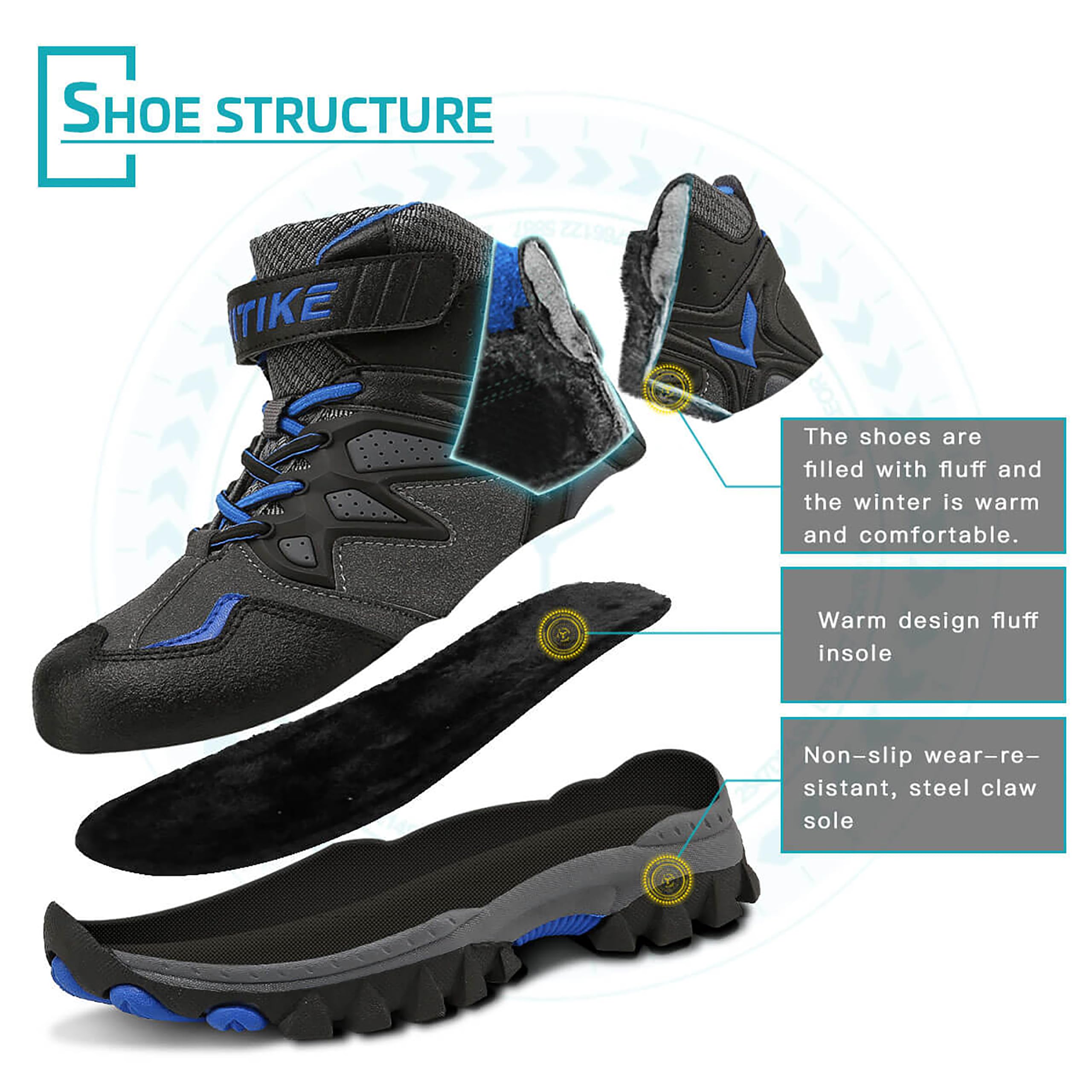 ASHION Botas de invierno para niños, forradas e impermeables, antideslizantes, para caminar al aire libre, C azul., 35 EU