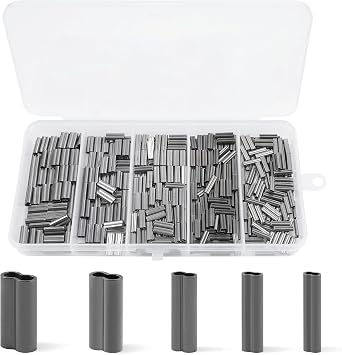 SILANON Fishing Crimp Sleeves Kit, 400pcs Double Barrel Crimp Sleeves Copper Brass Crimping Loop Sleeves Fishing Line Crimps Tube Connectors Wire Leader Rigging Tackle Set