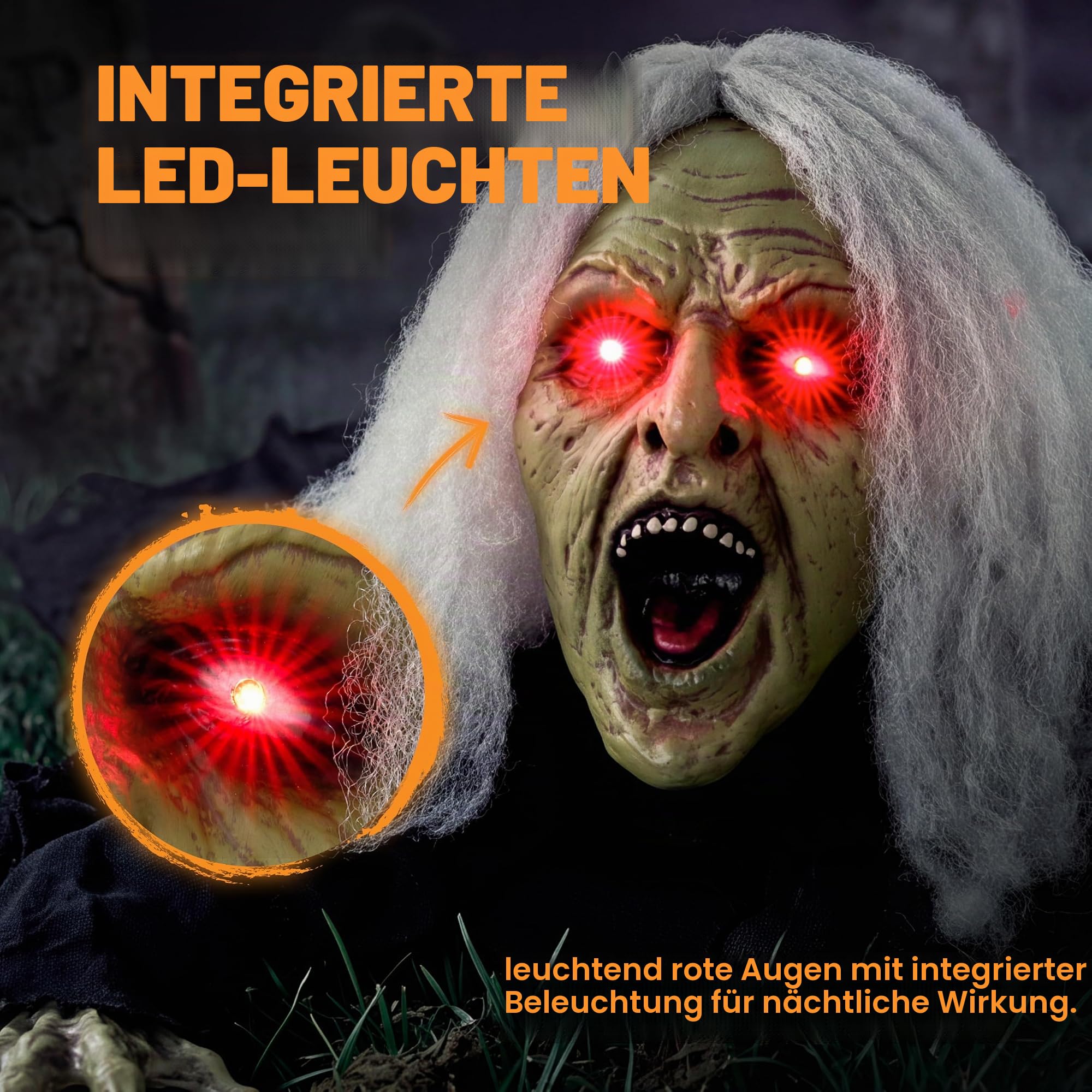 JOYIN Zombie Halloween Dekoration Outdoor Hexe mit Soundeffekt & beleuchteten Augen für Spukhaus, Rasen und Hof
