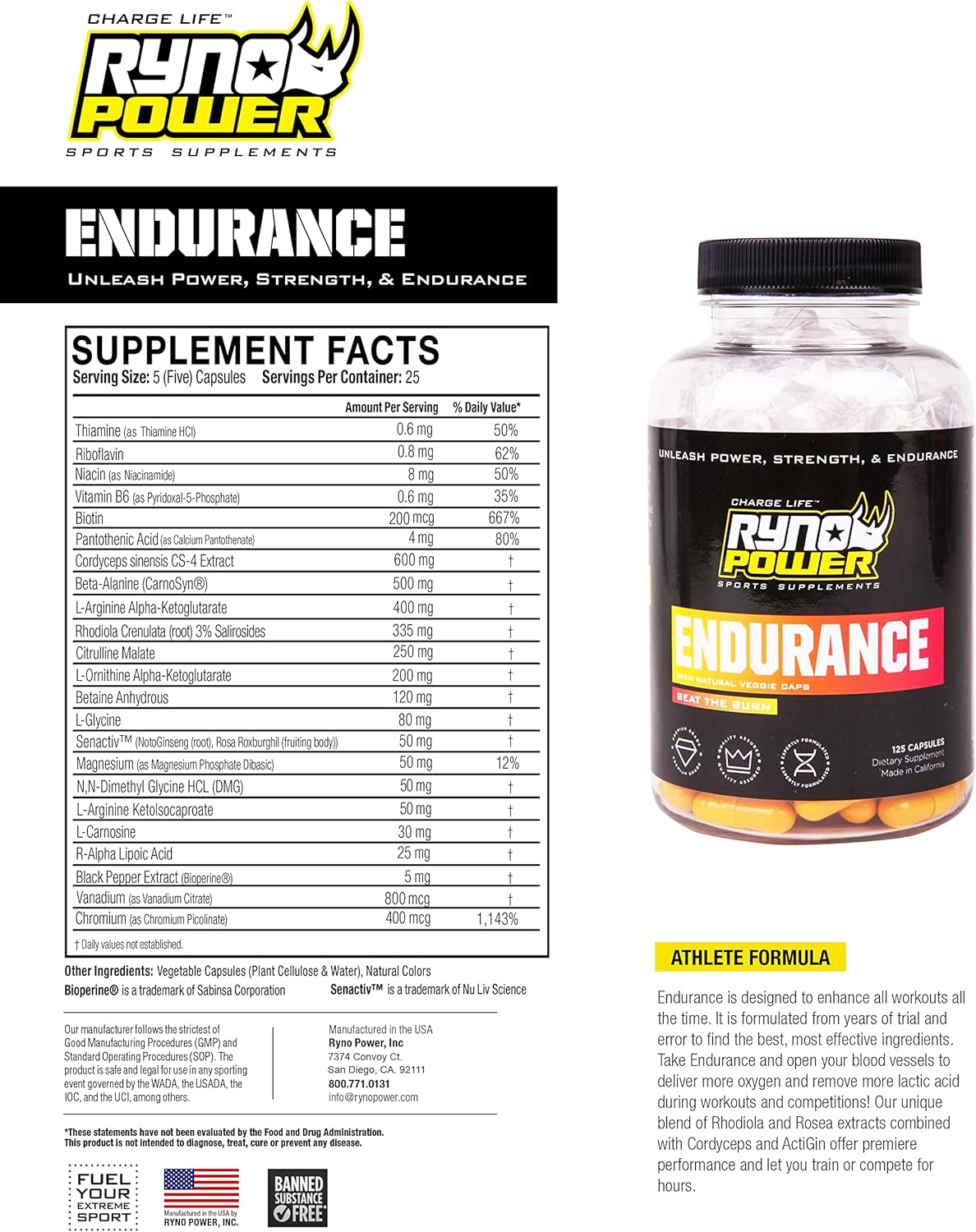 Buy Ryno Power Endurance Capsules Workout Harder and Longer Reduce